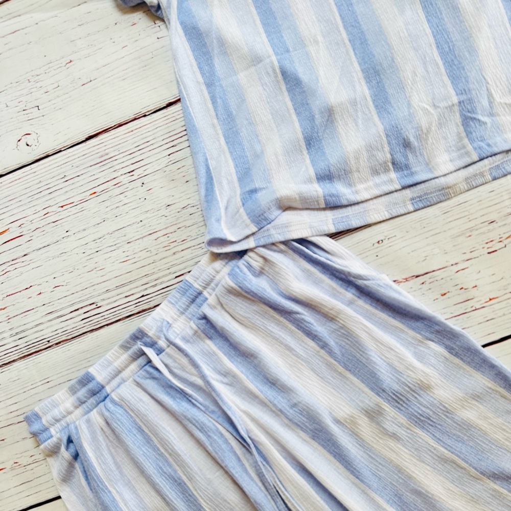 Womens Striped Blue and White Pajama Set - Picture 2 of 5